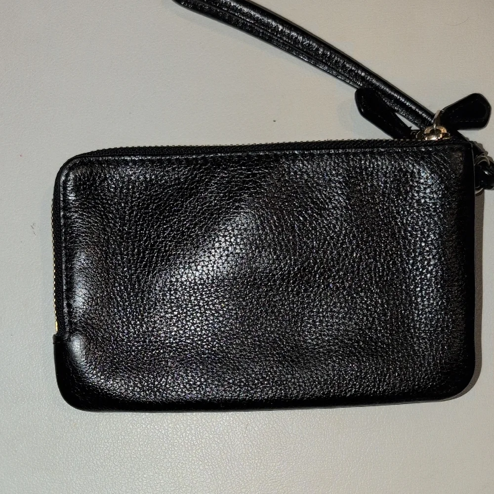 Coach Black Pebbled Leather Double Zip Wristlet